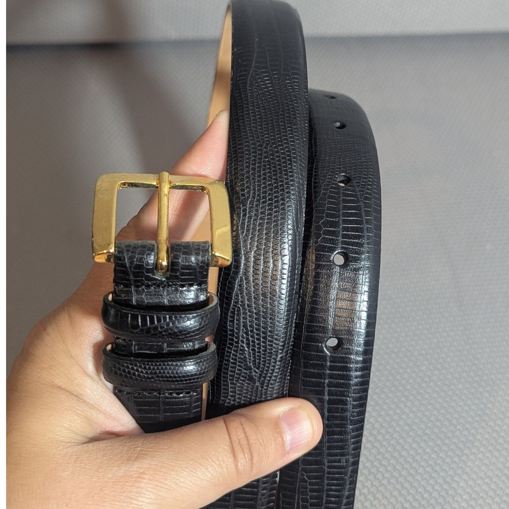NWT Talbots Black Lizard Embossed Leather Belt Gold Buckle Italy 3X 6016W - Picture 7 of 7